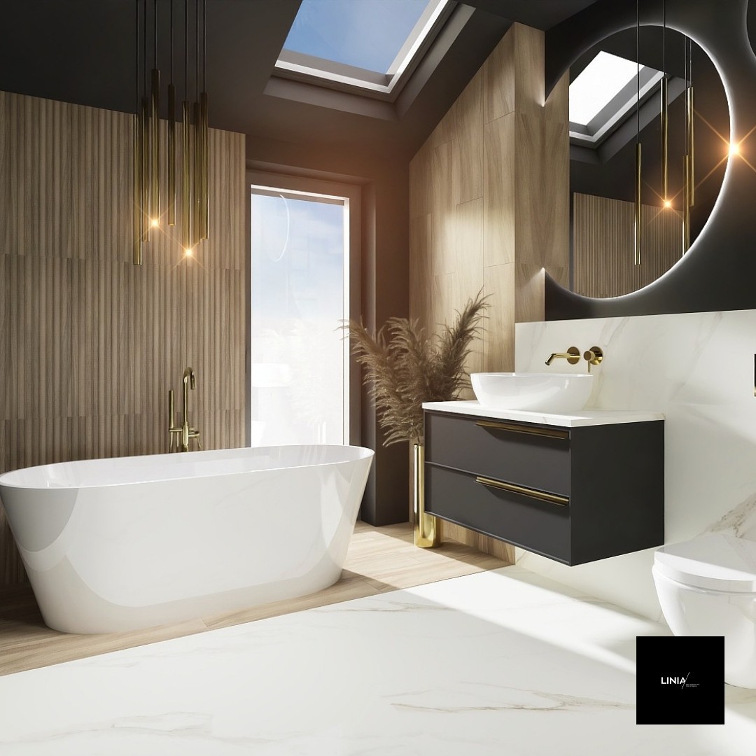 Czarna łazienka na poddaszu w stylu skandynawskim